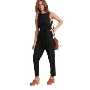 Marine Layer Eloise Belted Jumpsuit Women Small Black Matte Tie Back Boho‎